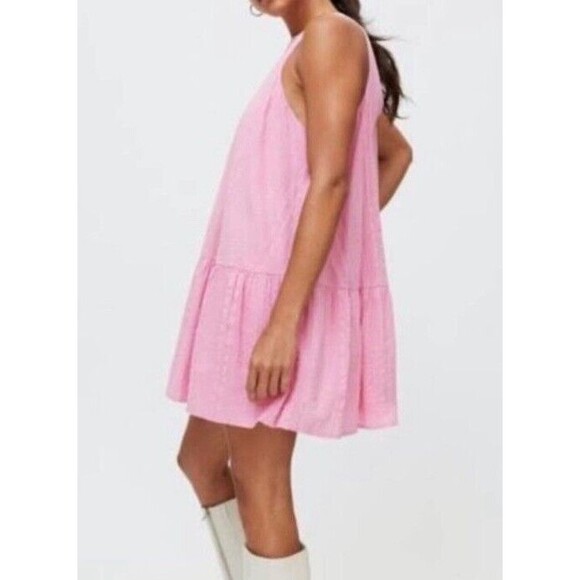 Urban Outfitters‎ Maisy High Neck Frock Pink Ruffle Dress Sz S Mod Retro Twee - Picture 2 of 15